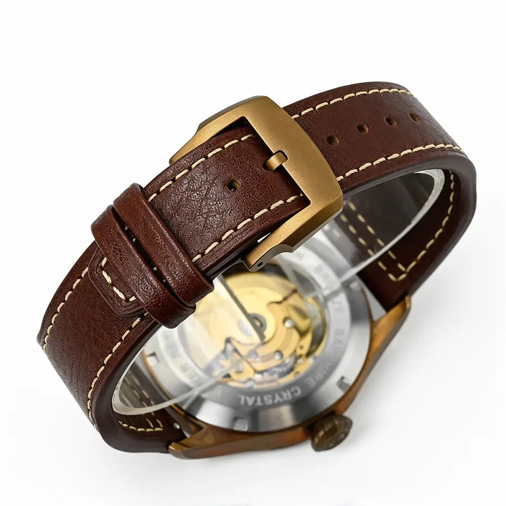 HORAE V Paddock Vesper brown leather strap, buckle and caseback