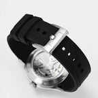 HORAE V Vantage Axial black rubber strap and folding clasp detail