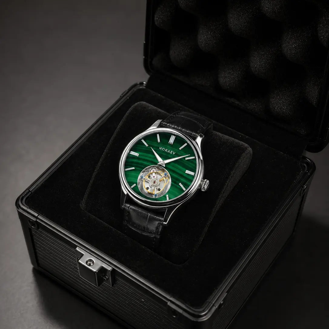 HORAE V Gravitas Green Malachite watch in black presentation box