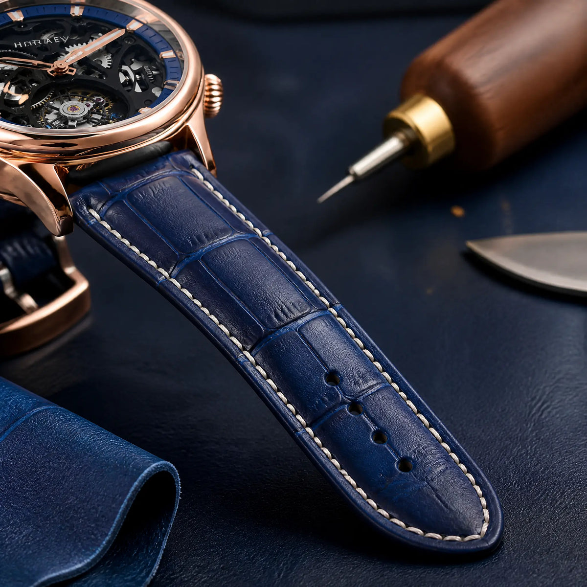 Handcrafted Blue Leather Strap