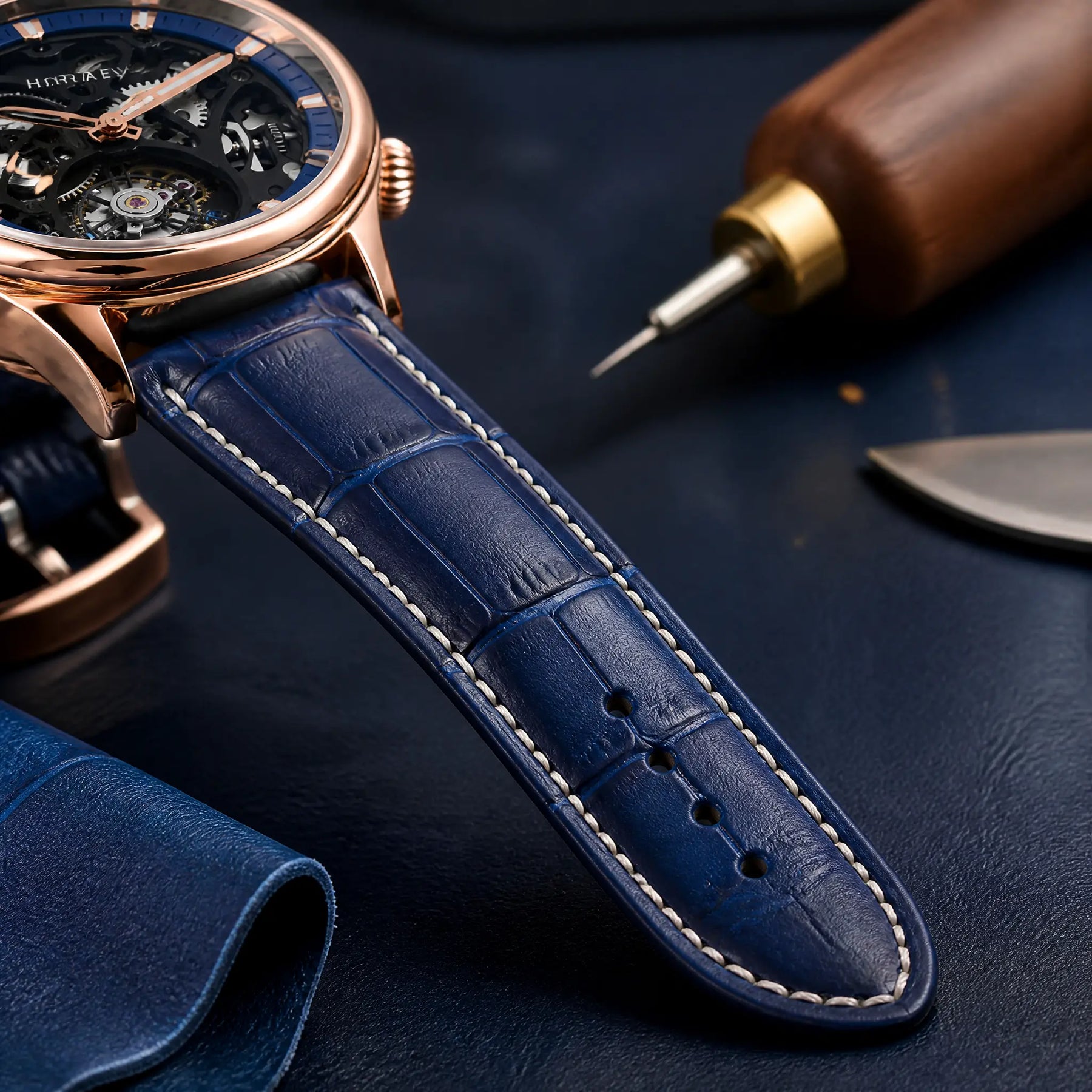 Handcrafted Blue Leather Strap