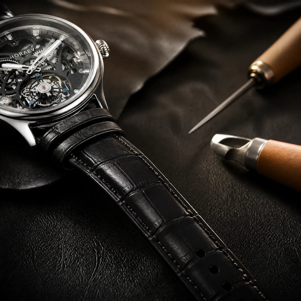 Handcrafted Black Leather Strap