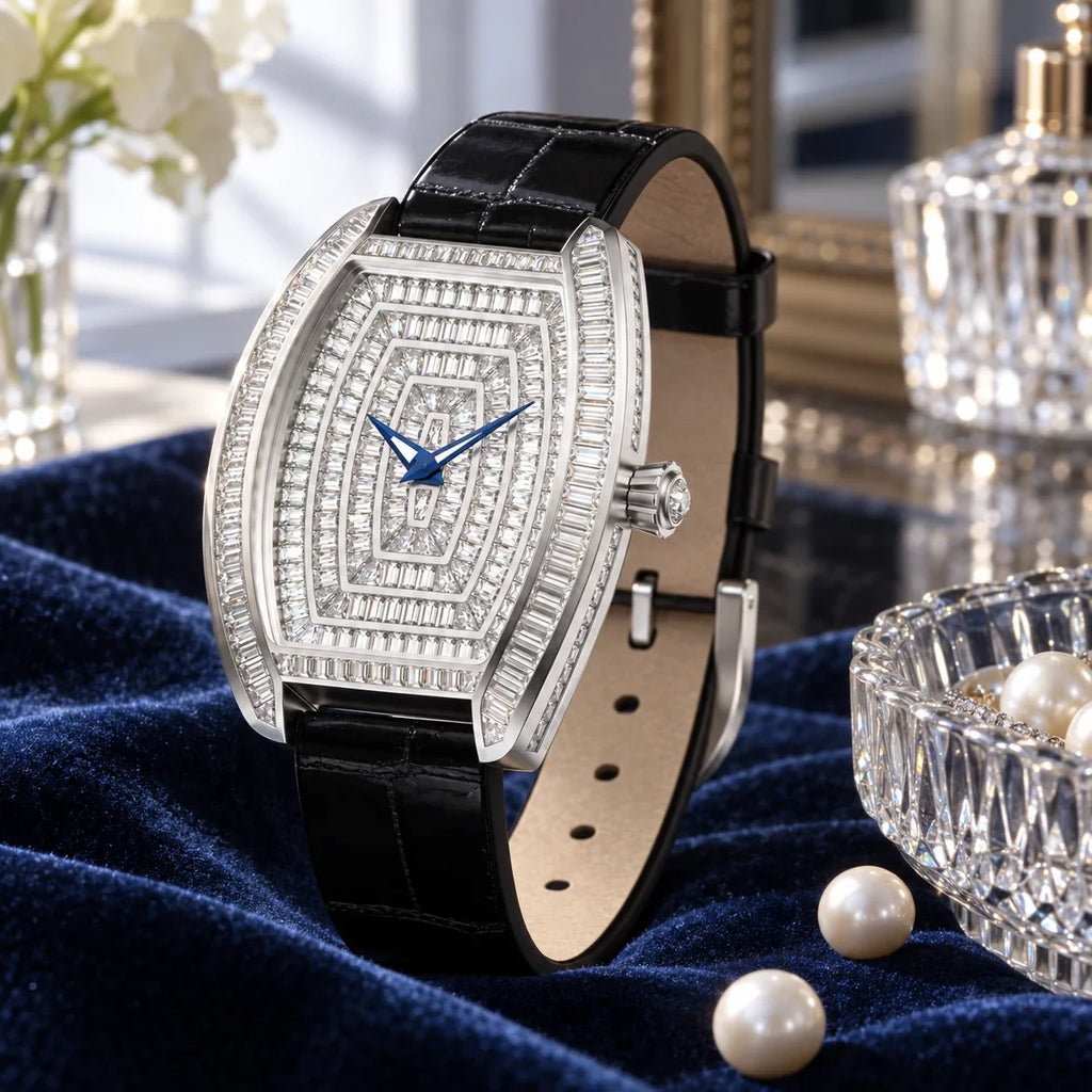 HORAE V × TIELBO Ethereal Poise T302L platinum black strap blue velvet lifestyle scene