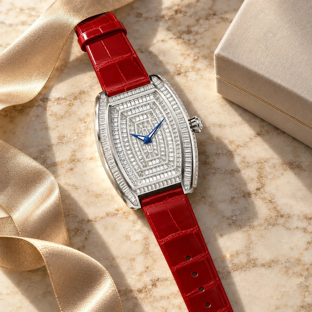 HORAE V × TIELBO Ethereal Poise T302L platinum red strap marble lifestyle scene