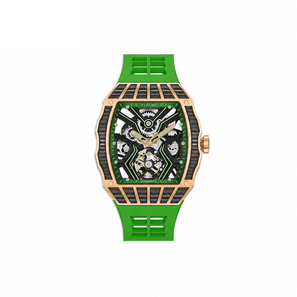 HORAE V Avant Pulse T305M rose gold tone black accents green strap front view