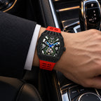 HORAE V × TIELBO Avant Pulse T305M black case red strap faceless wrist styling