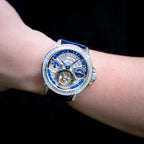 HORAE V x TIELBO Sky T806M platinum tone wrist lifestyle scene