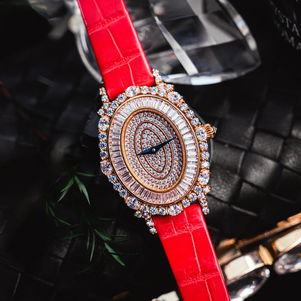 HORAE V × TIELBO Starlit Reverie T811L rose gold red strap dark leather lifestyle scene