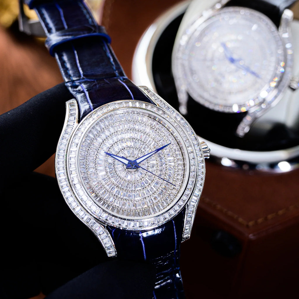 HORAE V × TIELBO Luminous Cadence T815L platinum blue strap two-watch boutique display scene
