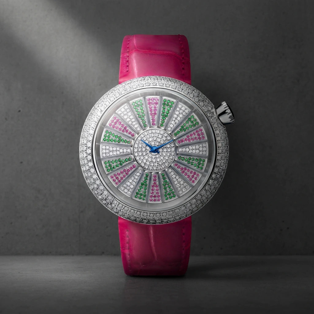 A Rotating Three-Colour Dial Creates an Ever-Changing Optical Display