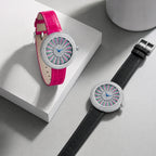 HORAE V × TIELBO Prismatic Mirage T820L pink and black watches in a modern display scene
