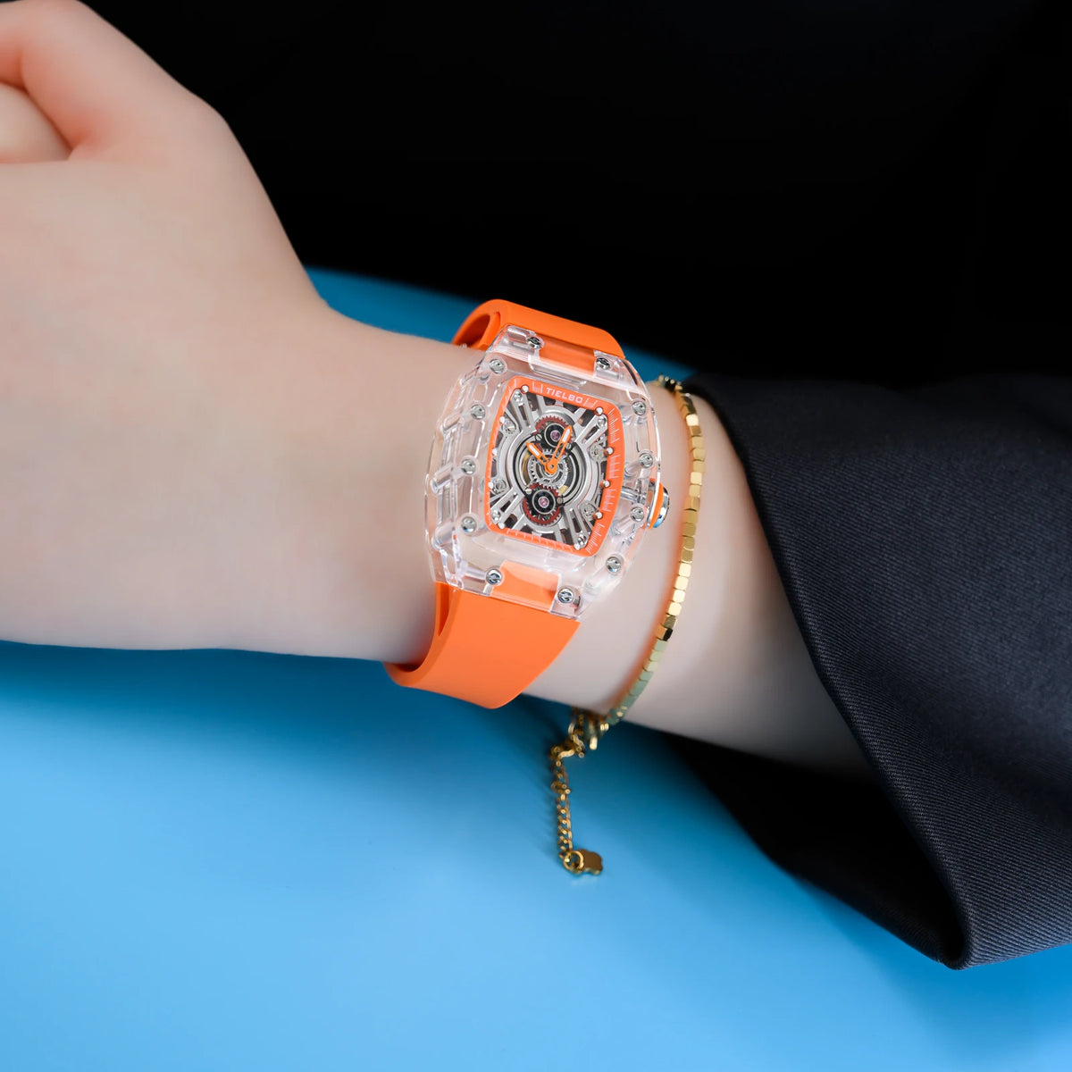 HORAE V x TIELBO Frost T823L orange strap lifestyle scene