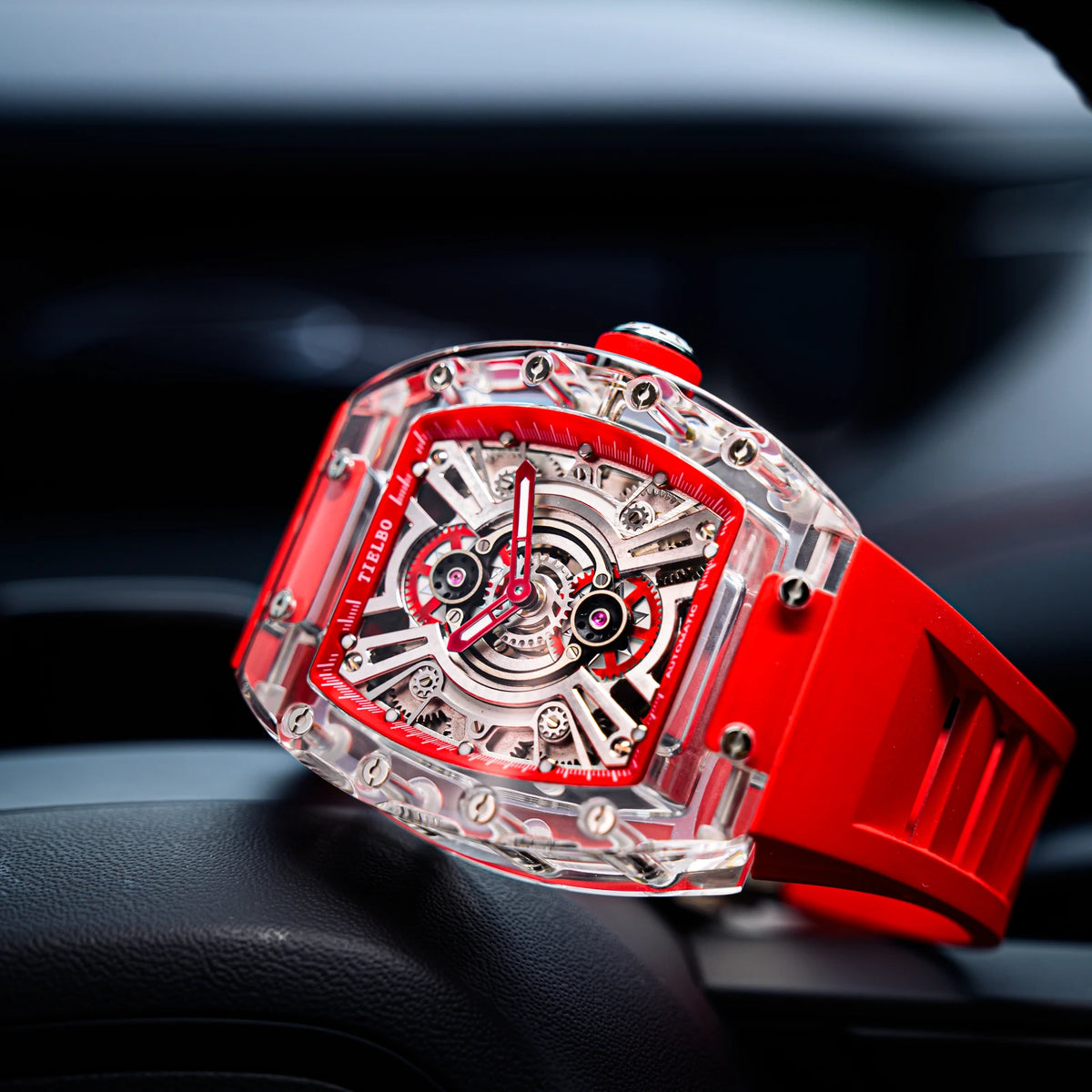 HORAE V x TIELBO Frost T823M red strap lifestyle scene 1