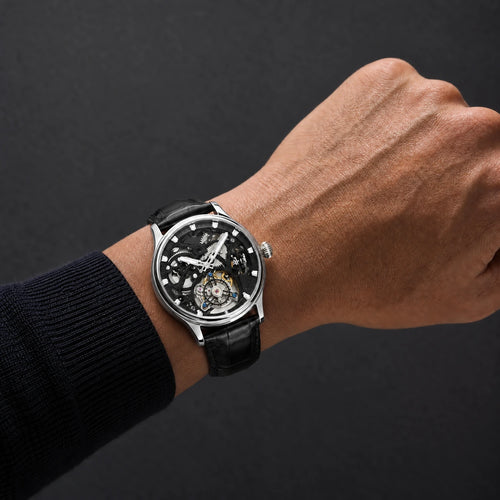 HORAE V Gravitas Openwork Silver Black worn on wrist
