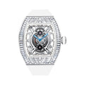 HORAE V x TIELBO Radiant Tempest T827L in platinum tone with white strap, front view