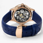 HOREAV rose-gold-tone skeleton tourbillon watch exhibition caseback with blue leather strap