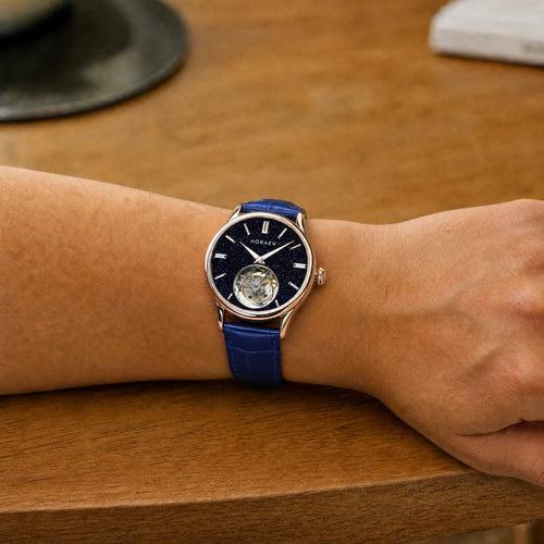 HORAE V Gravitas Blue Sandstone watch worn on wrist