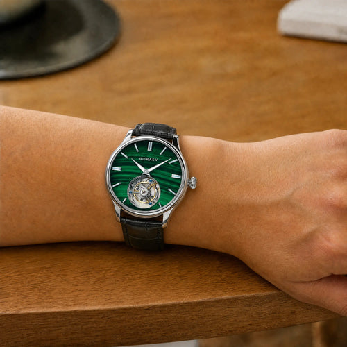 HORAE V Gravitas Green Malachite watch worn on wrist