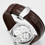 HOREAV watch brown leather strap detail with silver folding clasp