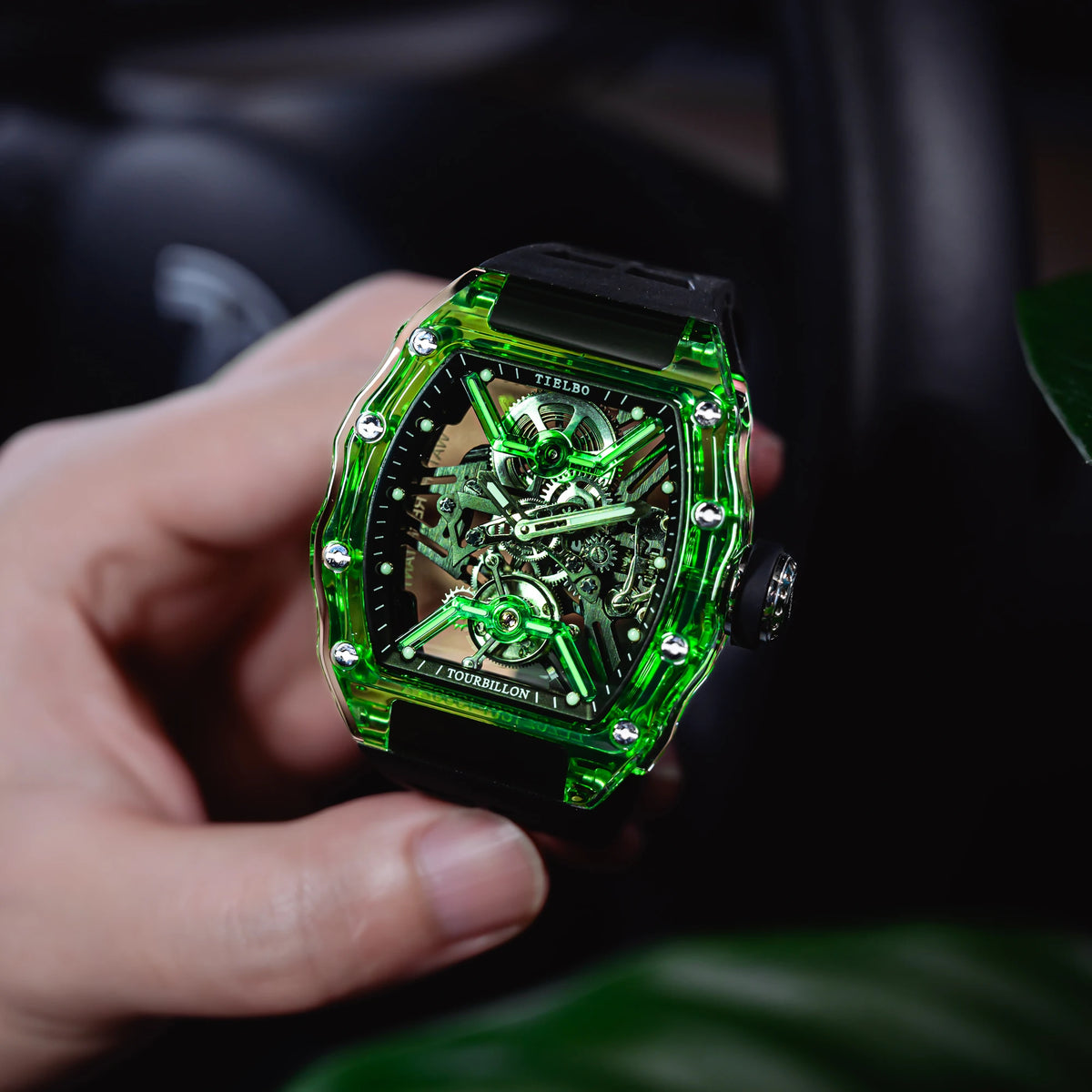 T816 crystal glass tourbillon lifestyle scene 1