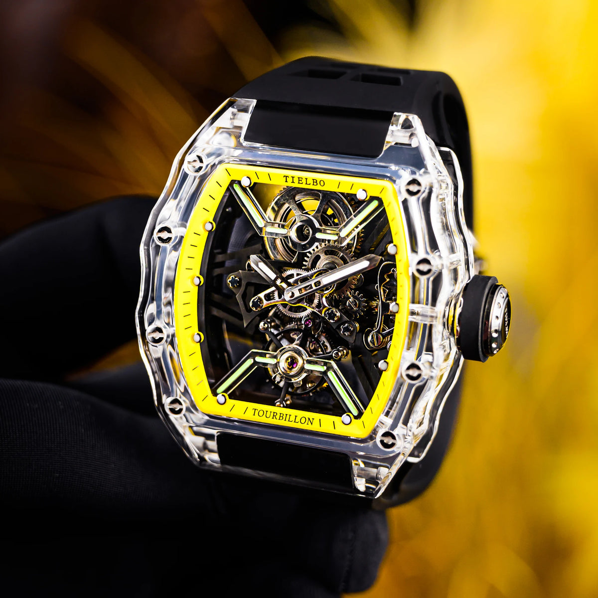 T816 crystal glass tourbillon lifestyle scene 5