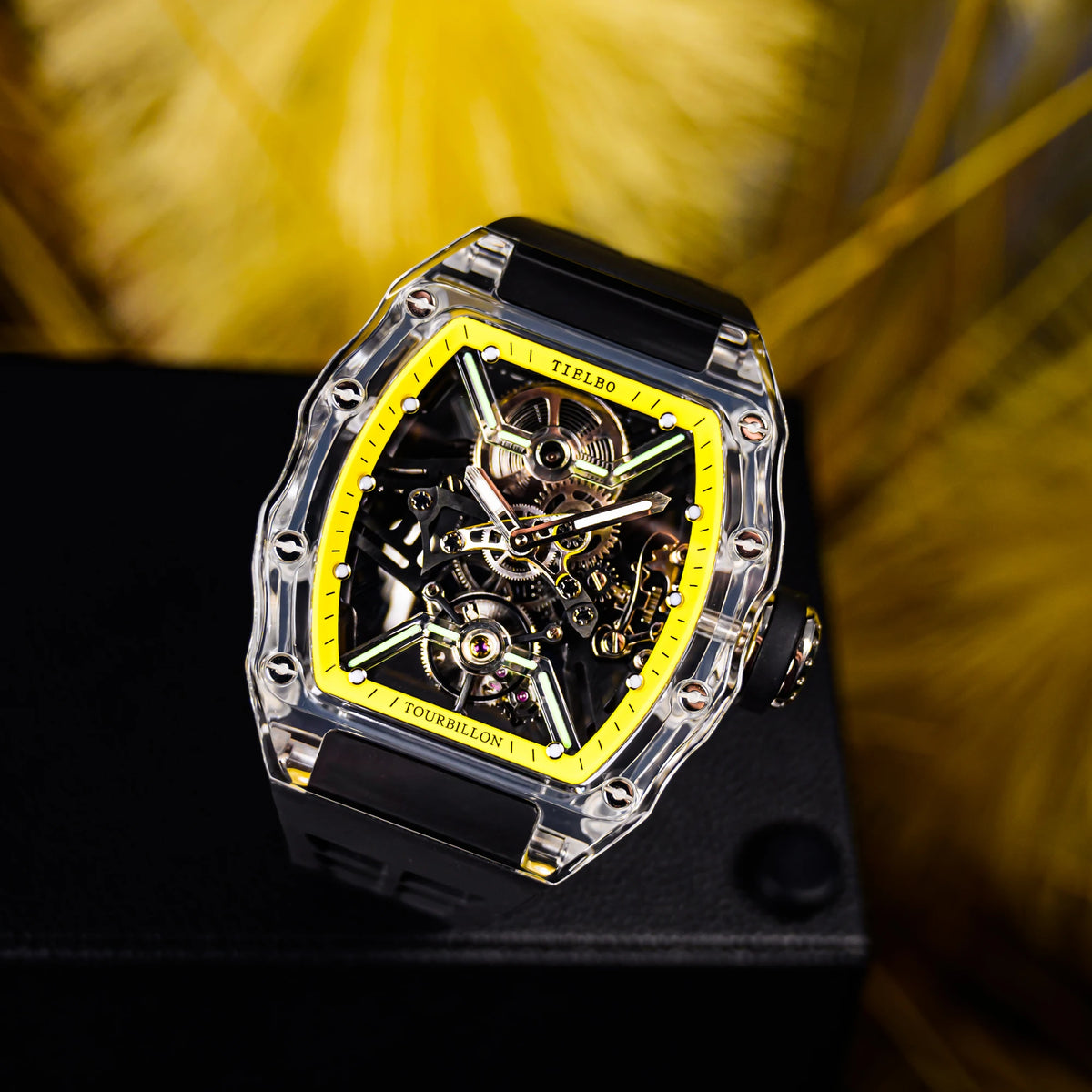 T816 crystal glass tourbillon lifestyle scene 6