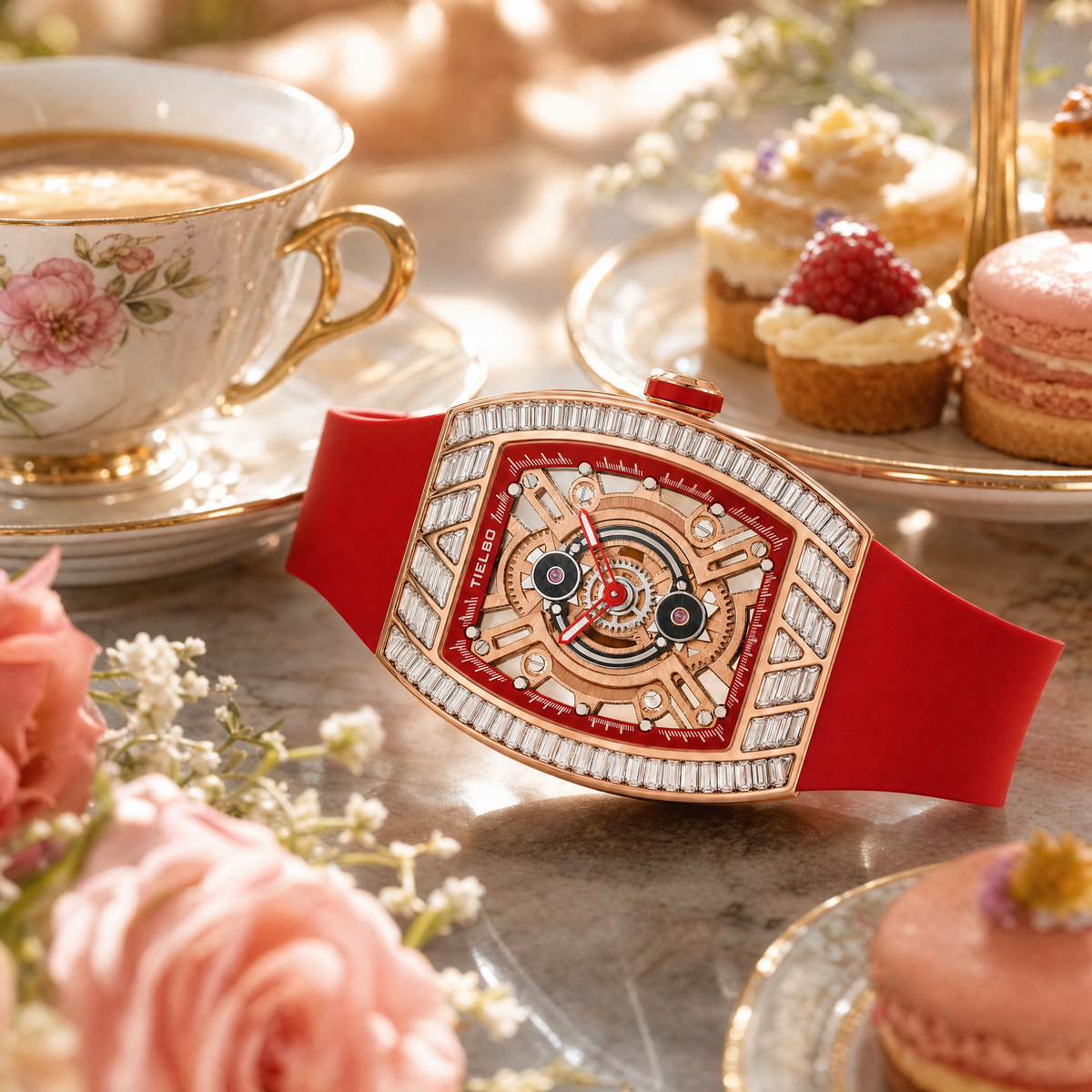 HORAE V × TIELBO Radiant Tempest T827L watch in elegant afternoon tea scene